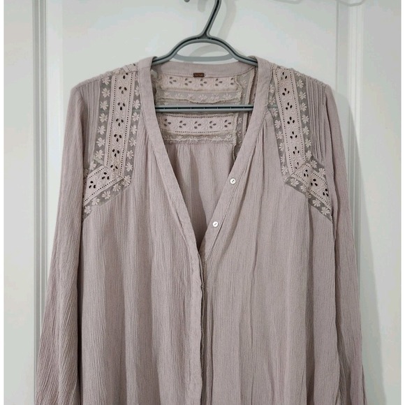 FREE PEOPLE Courtney Victorian Shirt Dress Eyelet Lace High Low Boho Size S - Picture 5 of 14